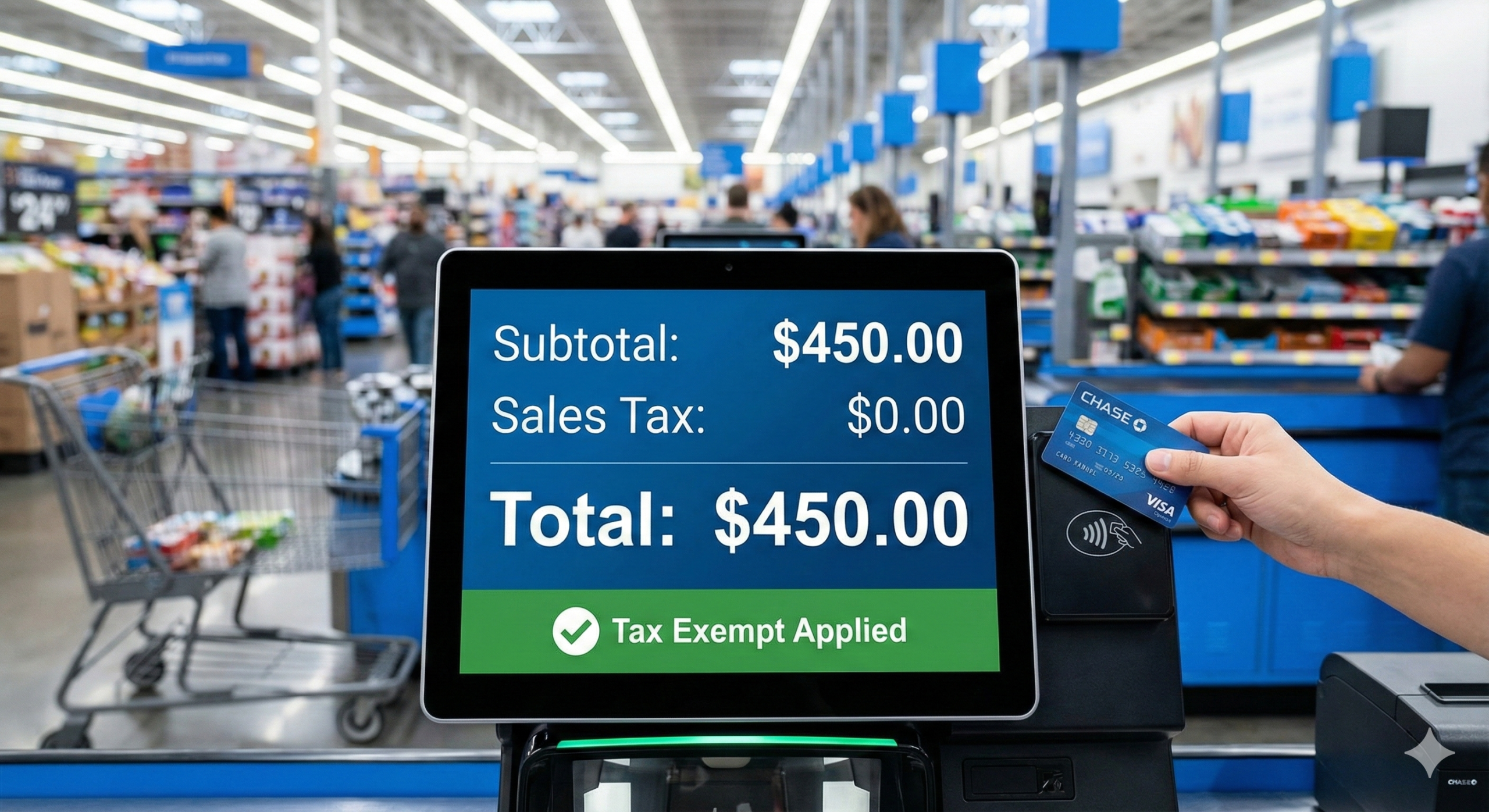Point of sale screen showing $0 sales tax applied using an Amazon FBA resale certificate