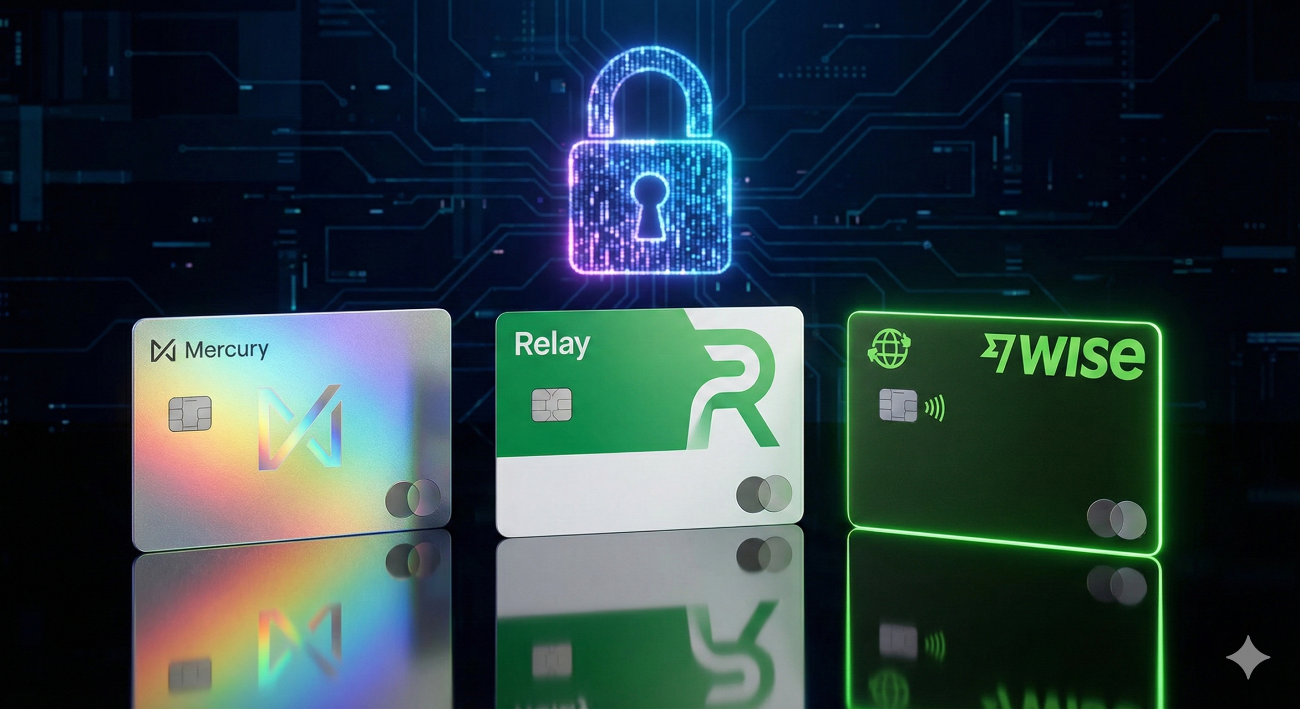 Comparison of Mercury, Relay, and Wise debit cards representing the Best Business Bank Accounts for E-commerce.